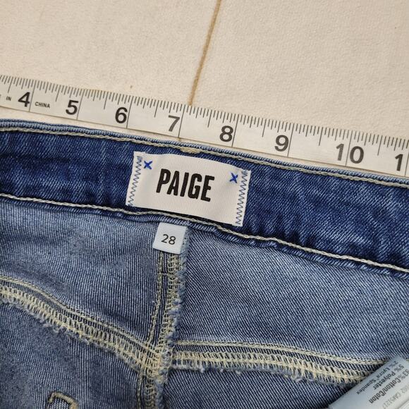 Paige Hoxton slim crop jeans distressed raw chewed hem - Picture 6 of 9